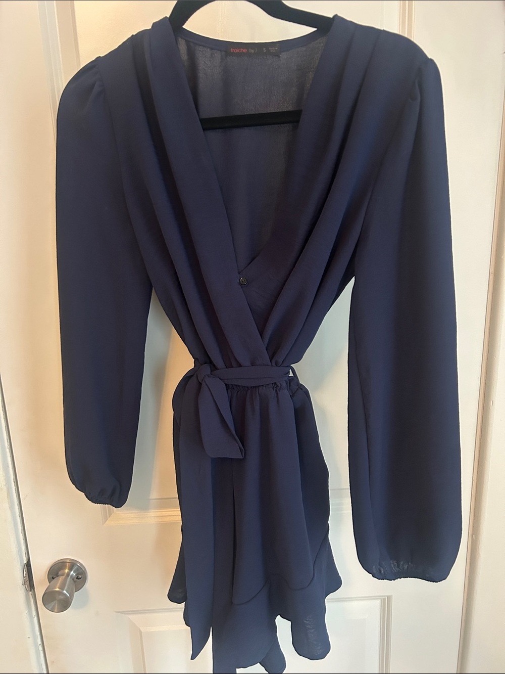 Fraiche by J Navy Wrap Romper with Tie Waist